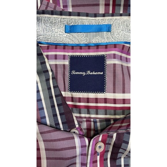 Tommy Bahama Purple Gray Plaid Long Sleeve Button Down Shirt XL - Picture 7 of 8